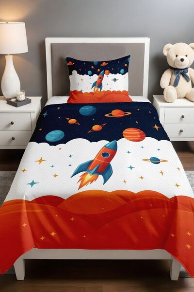 EVPANYA طقم بيكيه منقوش باللون الأزرق الداكن والأحمر (160x230 سم)