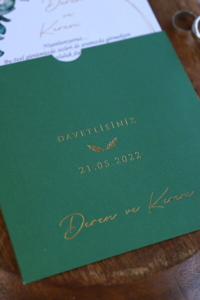 Pixel Davetiye 100 Adet Davetiye Yeni Model - Yeşil Düğün - Nişan - Nikah - S...