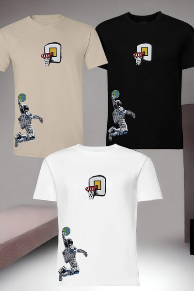 han elegant Set tricouri 100% bumbac cu imprimeu astronaut și creuzet pentru ...