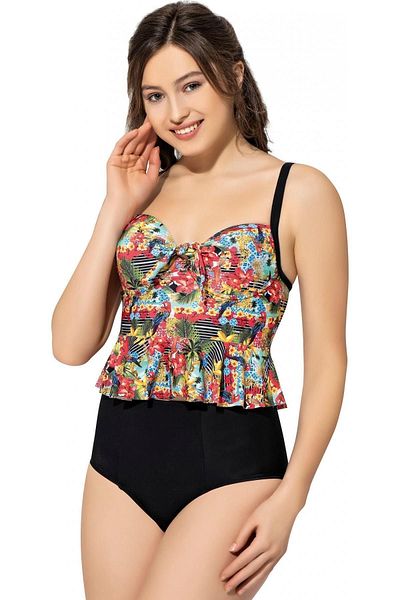 Argisa High Waist Patterned Thin Strap Frilly Tankini 5055 Patterned Black