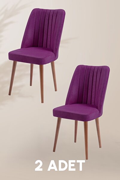 MYMASSA Polo Sandalye - Jerika Mor - Ahşap Ceviz Ayak ( 2 Adet ) - Salon Sand...