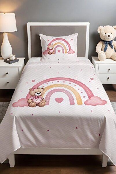 EVPANYA مجموعة بيكيه منقوشة على شكل دمية دب صغيرة بألوان قوس قزح (160 × 230 سم)