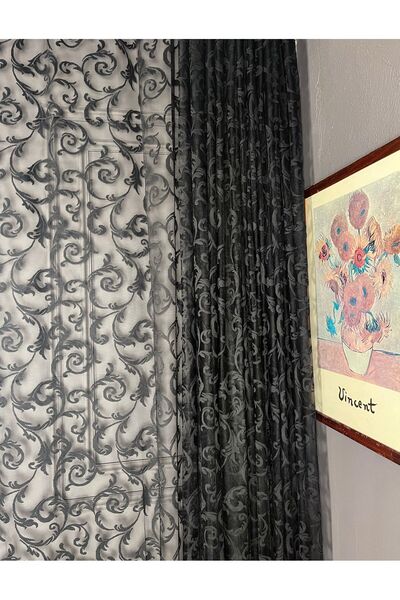 Evdepo Home Plantare plată fără pliuri, șnur din extrafibră, perdea din tul cu o singură aripă - negru