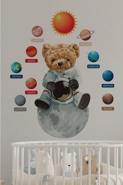 212shop Cute Teddy Bear And Planets Kids Room Decorative Wall Decor Sticker
