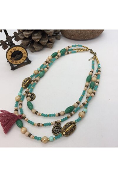 Porsuk Alternatif El Yapımı Çoklu Mavi Taşlı Kolye