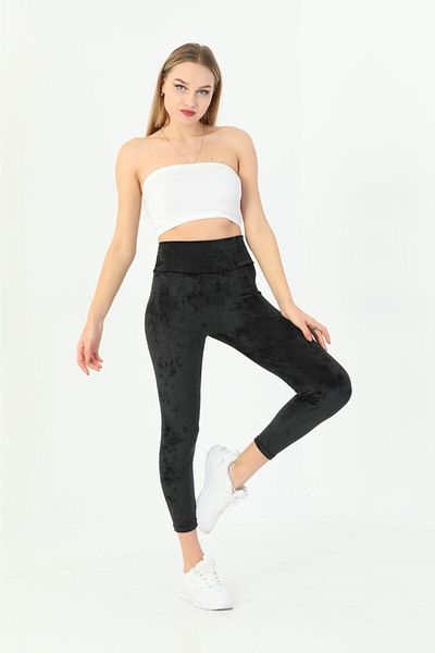 Kandilli Leggings Vogsign 478 pentru femei, negru, din catifea franceză, cu talie înaltă