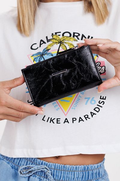 Ecrou Black Patent Leather - Zippered Snap Wallet Clutch Bag