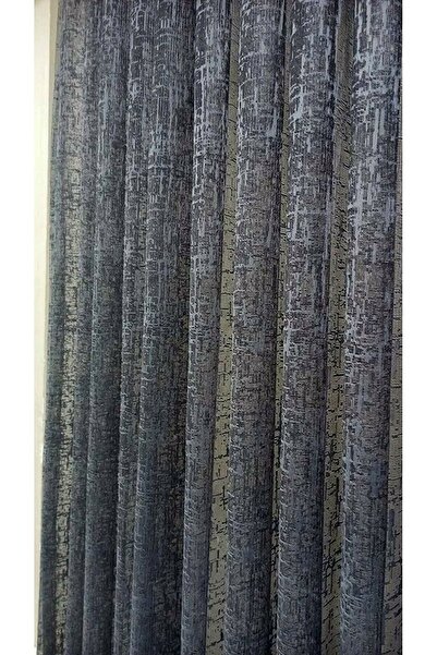 Evdepo Home Crown Cationic Pattern Linen Look Normal (Medium) Pleat, Tulle Curtain Single Wing - Dark Gray