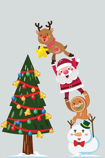 Dijitalya Christmas Tree And Cute Friends Decorative Baby Kids Room Decorative Wall Glass Ornament Sticker