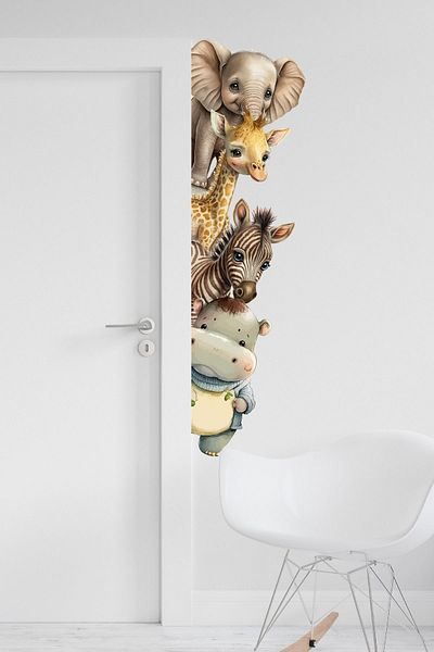 212shop Safari Animals Themed Baby Kids Room Door Wall Sticker