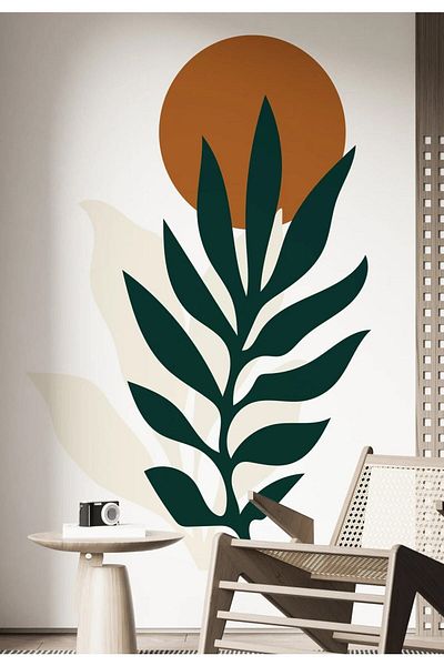 212shop Bohemian Art Wall Sticker, Bohemian Wall Decoration, Leaf And Sun Sticker