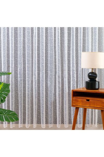 Evdepo Home Crown Geometric Pattern 1/3 Close Pleat, Tulle Curtain Single Wing - Ecru