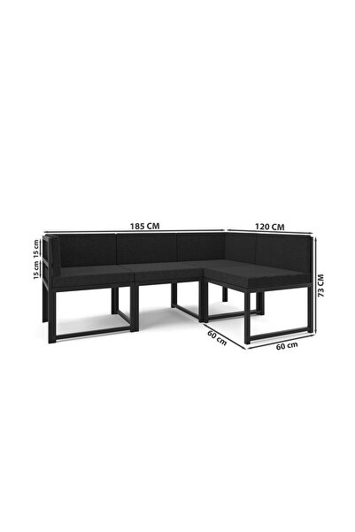 Wood House Ceylin 4'lü Koltuk Takımı Siyah (MUTFAK,BAHÇE,BALKON,OTURMA ODASI)