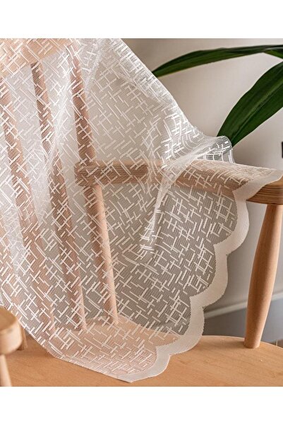 Evdepo Home Crown Geometric Pattern Sparse Pleat, Tulle Curtain Single Wing - Ecru