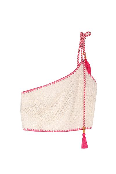 Quzu Scallop Detailed One Shoulder Crop Μπλούζα Natural