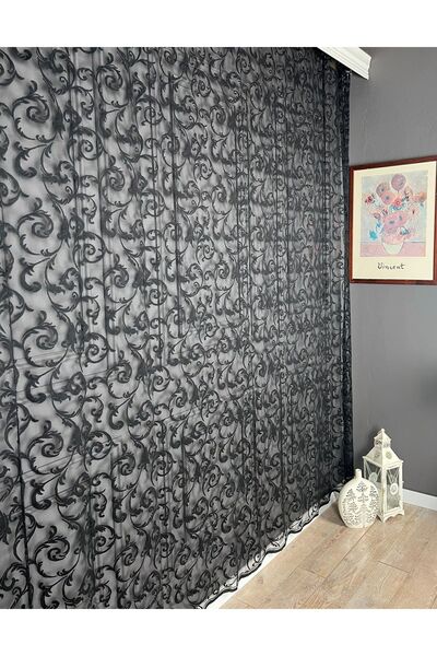 Evdepo Home Plantare plată fără pliuri, șnur din extrafibră, perdea din tul cu o singură aripă - negru