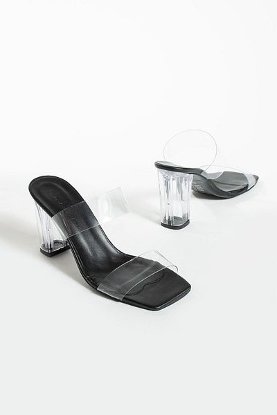 İnan Ayakkabı PANTOF DE FEMEI TRANSPARENȚI CU CUREA UNICĂ CULOARE NEGRU PANTOF TAC ÎNALT (8,5 CM)