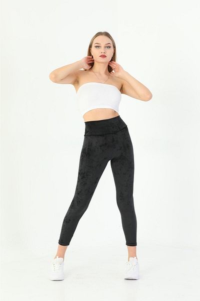 Kandilli Leggings Vogsign 478 pentru femei, negru, din catifea franceză, cu talie înaltă