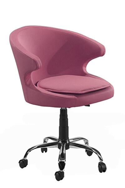 bluetick Koket Suni Deri, Metal Ayaklı Ofis Çalışma Sandalyesi Kok001