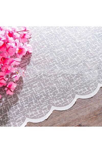 Evdepo Home Crown Geometric Pattern Regular (Medium) Pleat, Tulle Curtain Single Wing - Ecru