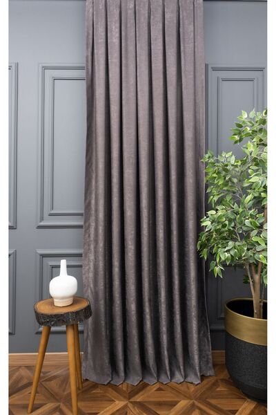 Evdepo Home Crown Dark Gray Solid Color Pleated Soft Background Curtain, 1/2 Sparse Pleat, Single Wing