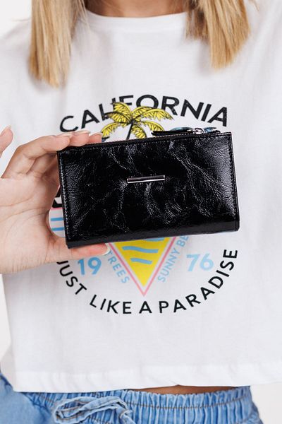 Ecrou Black Patent Leather - Zippered Snap Wallet Clutch Bag