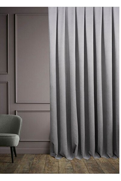 Evdepo Home Gray Solid Color Background Curtain, Pleat-Free Flat Planting, Extra-Fore Drawstring, Single Wing