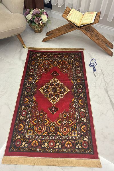 Homiko Old Turkish Motif Digital Printed Prayer Prayer Rug - Tlnmz-031