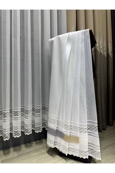 Evdepo Home Taç Aplik Örme Normal (ORTA) Pile, Tül Perde Tek Kanat - Beyaz