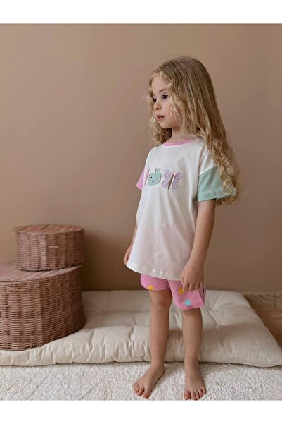 Jolly Kids Pink Cute Animal Detailed Girl's Shorts Set