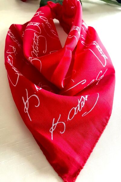 alsaccessories Ataturk Red Color Signed 100% Cotton Bandana Scarf