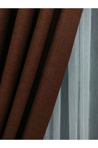 Evdepo Home Crown Milk Coffee Solid Color Linen Background Curtain, Pleatless Plain Planting, Extrafor Drawstring, Single Wing