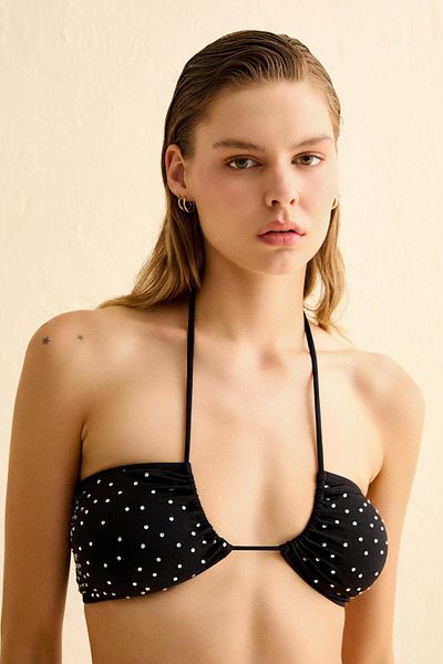 AQUELLA Black Halter Bikini - Elastic Set with Shiny Stone Detail