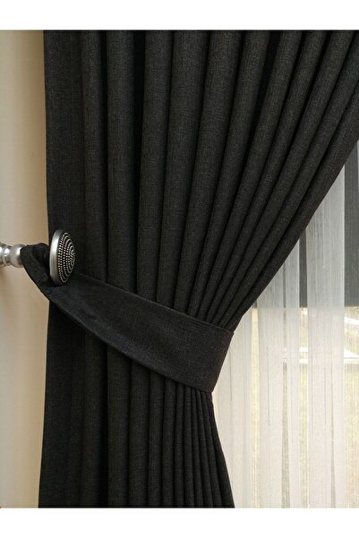 Evdepo Home Crown Smoked Solid Color 1/2,5 Regular Pleated Linen Background Curtain, Regular Pleat, Single Wing