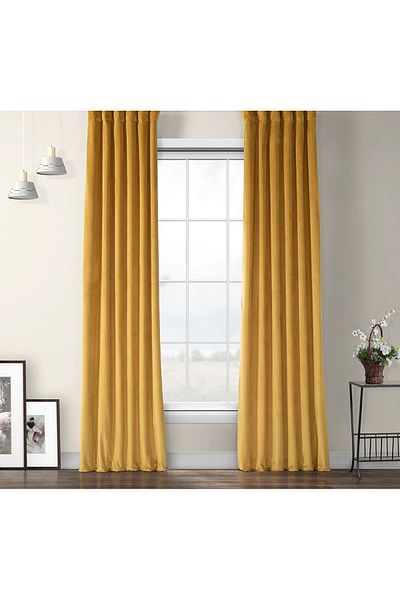 Evdepo Home Dark Yellow Solid Color Background Curtain, Pleatless Flat Planting, Extrafor Drawstring, Single Wing
