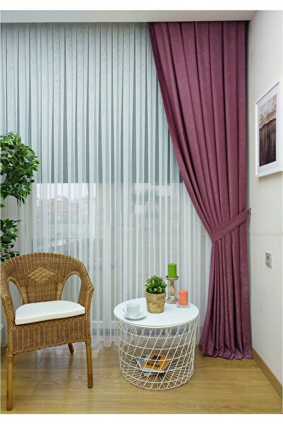Evdepo Home Crown Dried Rose Plain Pleated Soft Background Curtain 1/3 Close Pleat Single Wing