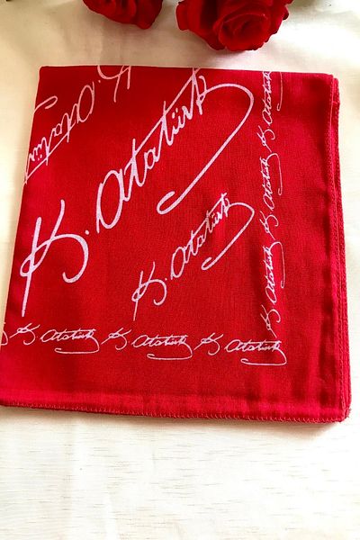 alsaccessories White Color Ataturk Signed 100% Cotton Bandana in 10 Pieces of Red Color