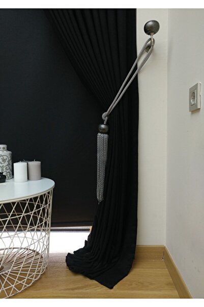 Evdepo Home Black Solid Color 1/3 Close Pleated Background Curtain, Close Pleat, Single Wing