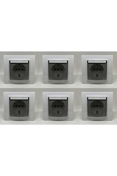 ELBİ Zena Grounded Socket with Cover and Frame White 6 Pieces