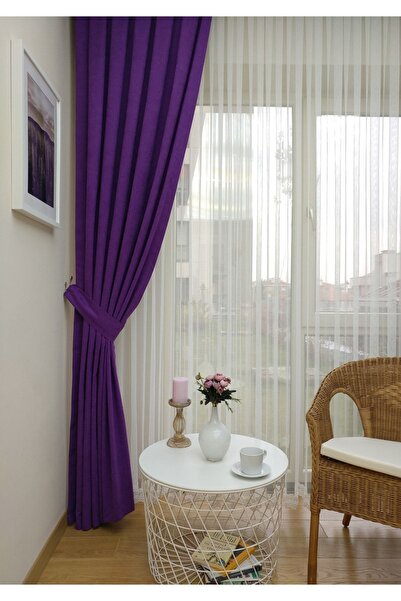 Evdepo Home Purple Soft Background Curtain - Solid Color, 1/2 Sparse Pleat, Single Wing