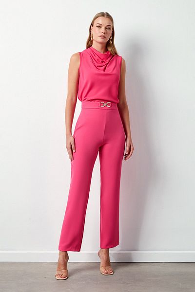 Sateen Pantaloni cu detalii accesorii ROZ