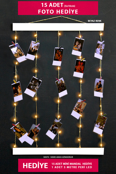 Bytwo Anı Çerçevesi - ipli Çerçeve - İpli Mandallı Fotoğraf Çerçevesi Beyaz -...