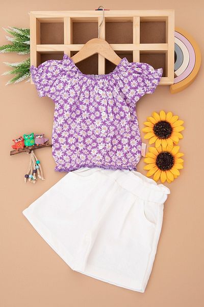 VEGAMOD 3-4-5-6 Years Old Girl Shorts Set - Daisy Printed, Reported