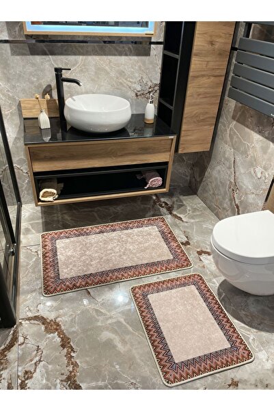 Brillant Zigzag Desenli 2 li Banyo Paspas (60x100 - 60x50)