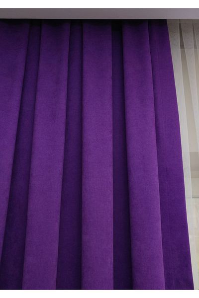 Evdepo Home Crown Purple Solid Color Background Curtain, Pleatless Flat Planting, Extraphore Drawstring, Single Wing