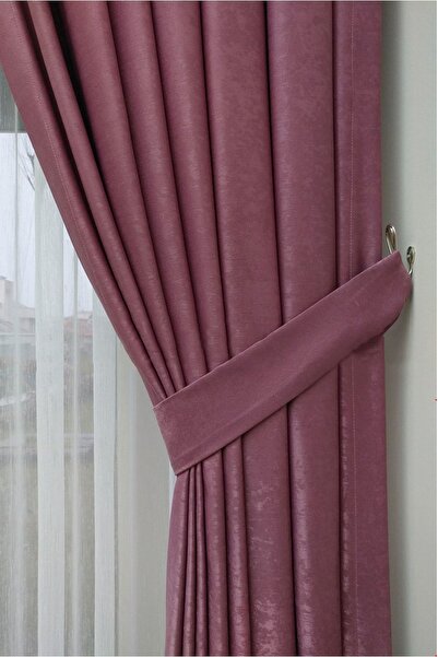 Evdepo Home Crown Dried Rose Plain Pleated Soft Background Curtain 1/3 Close Pleat Single Wing