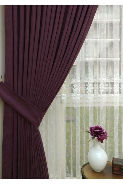 Evdepo Home Κουρτίνα μονόχρωμη Taç Mürdüm 1/2,5 Κανονική πλισέ κουρτίνα, κανο...