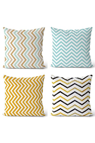 EVPANYA Husă de pernă din 4 bucăți, cu model în zig-zag, imprimată pe două fețe