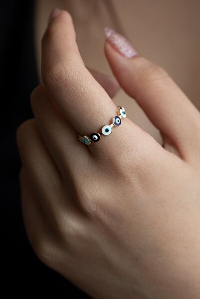 Cenova Jewelry 14 Ayar Altın Göz Tasarımlı Nazar Boncuklu Eklem Yüzüğü