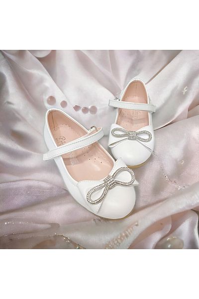 PATİK BEBE Balerini eleganti ortopedici mat albi cu pietre pentru fete